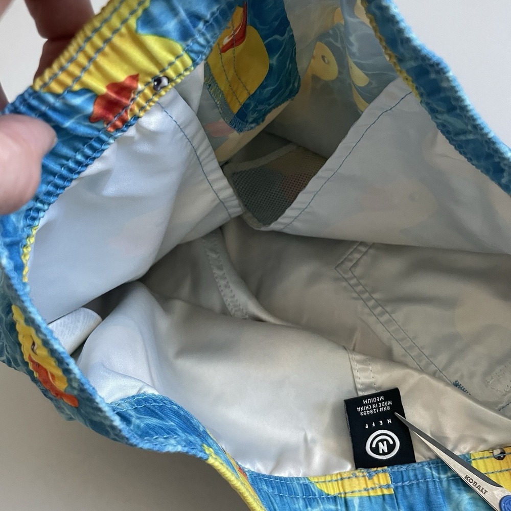 Neff Men's Swim Trunks Medium Rubber Duck Print Blue Yellow Board Shorts M - Picture 5 of 10